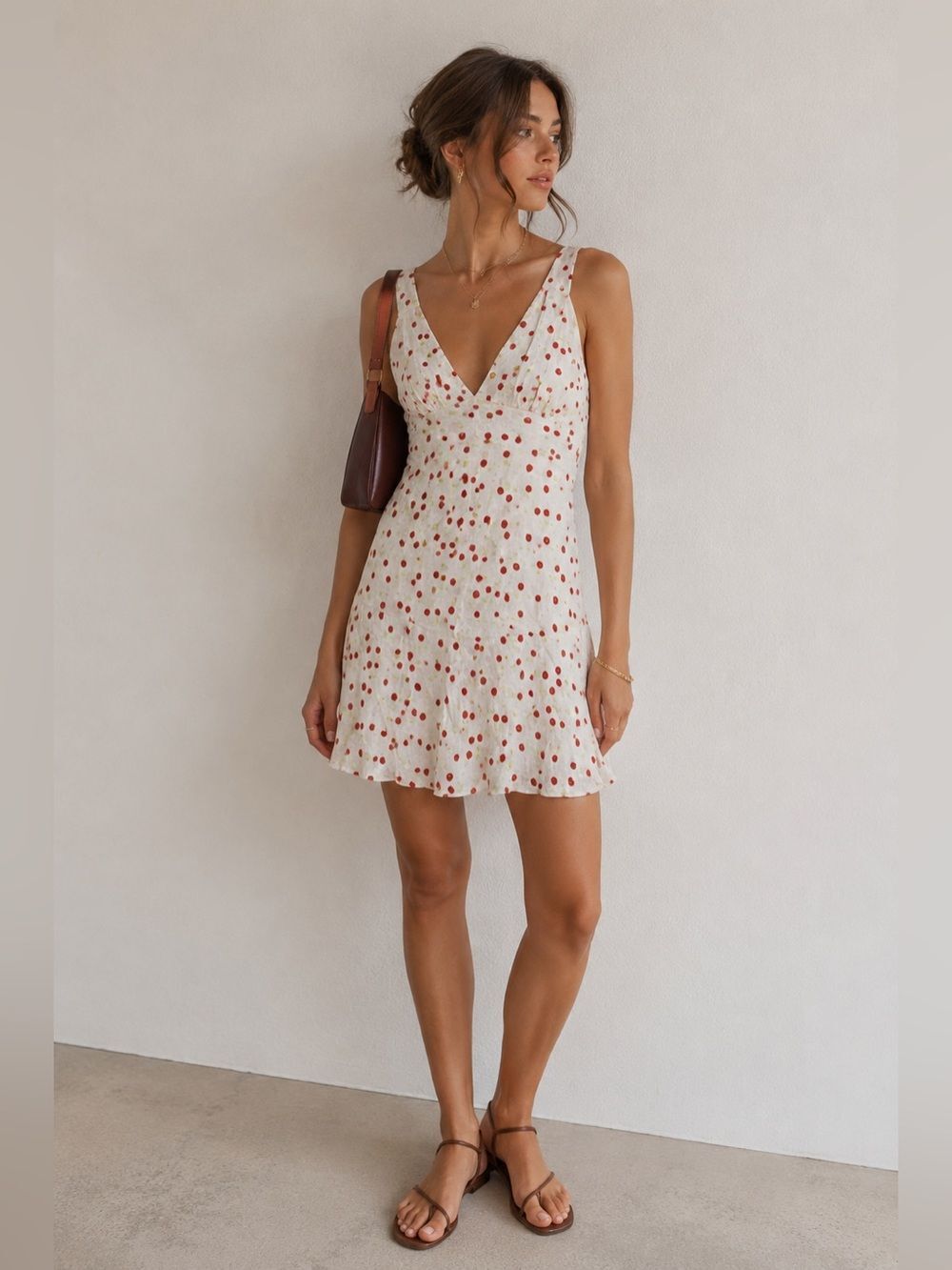 Zara Cherry Print Sleeveless Satin Mini Dress Lined White Red Size L See Notes
